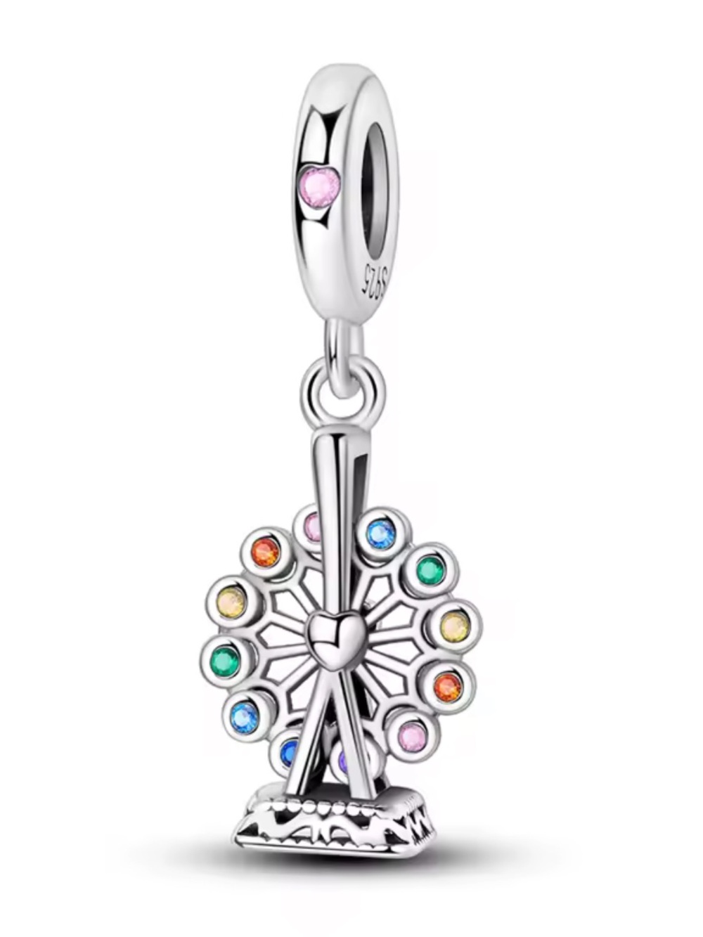 Pandora Silver Ferris Wheel Dangle Charm with Pink Accent and Multicolor Stones